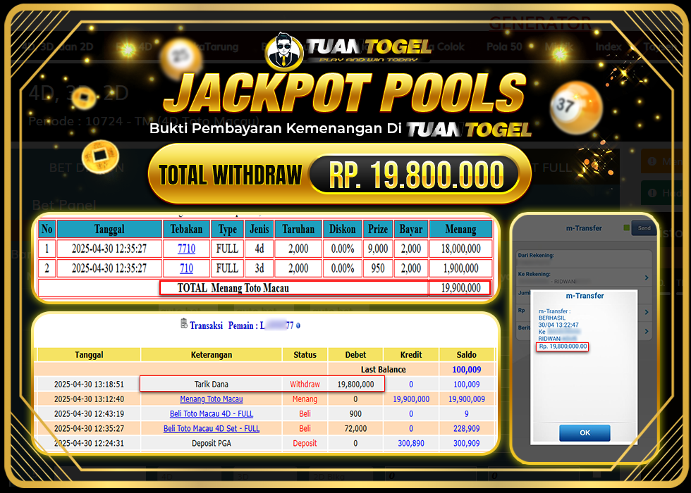 TUANTOGEL JACKPOT TOGEL TOTO MACAU Rp19.800.000 - LUNAS